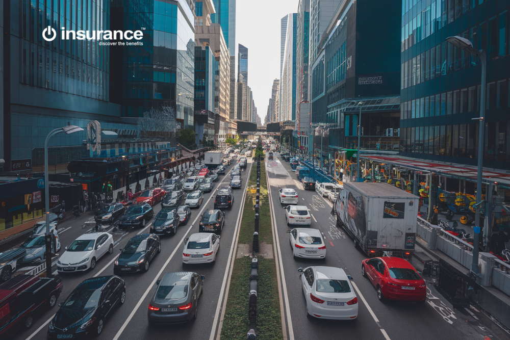 Busy city street with heavy traffic